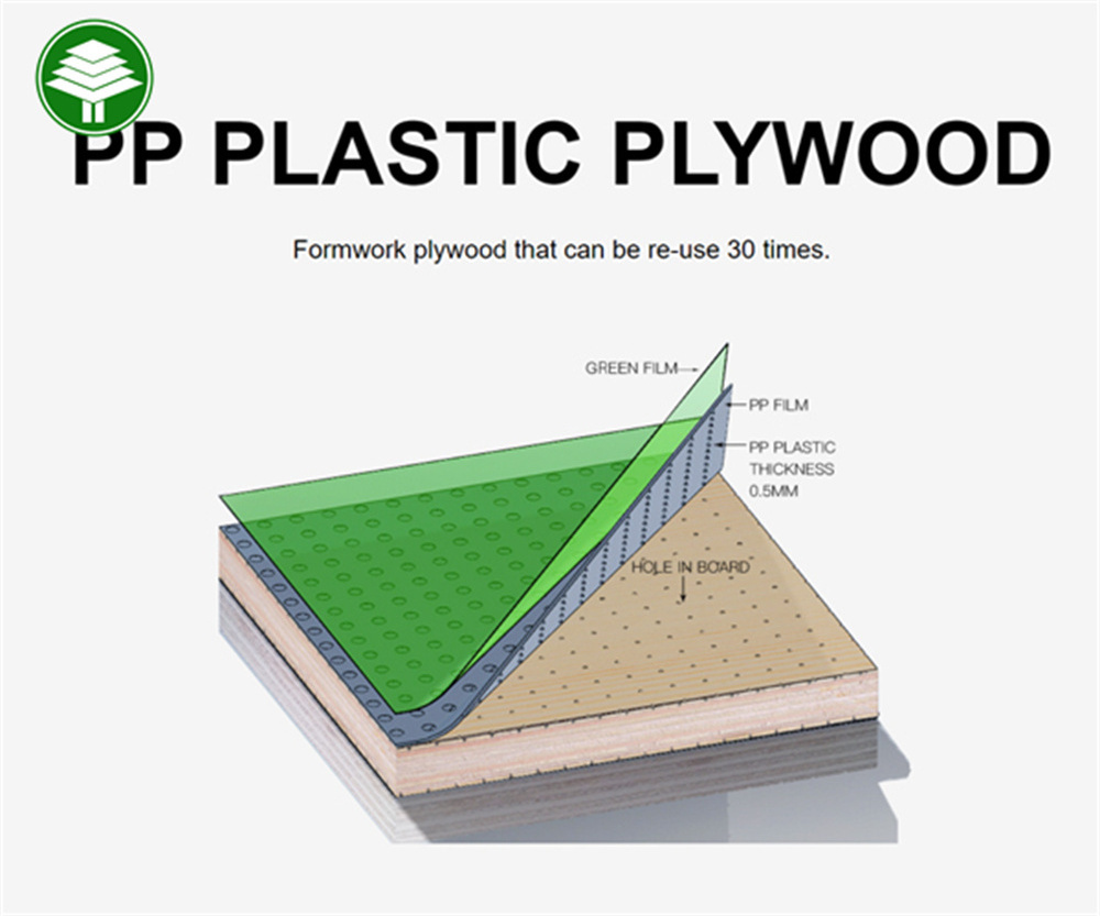 Green color PP PVC plastic coated film faced plywood sheets 4x8 for decking good price manufacturer