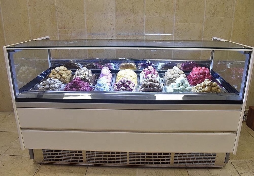 Commercial Gelato Ice Cream Showcase Refrigerated Glass Display Freezer