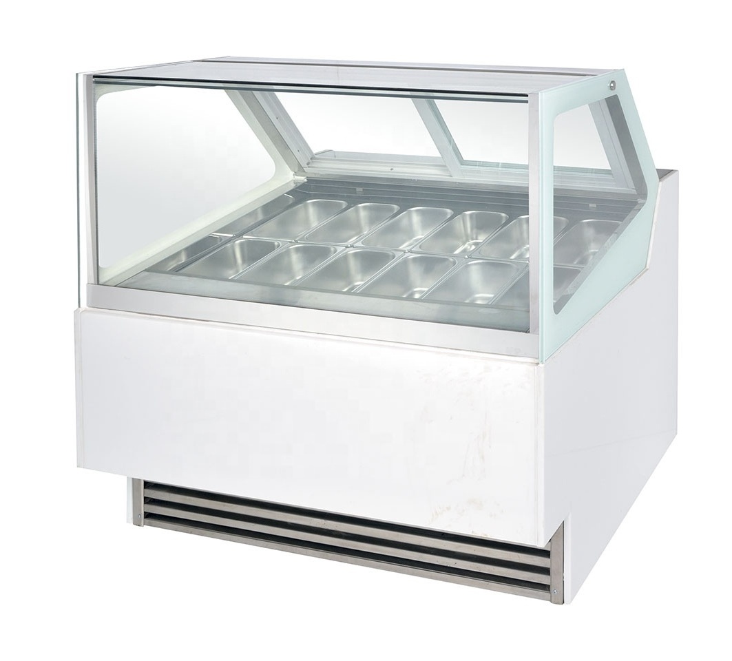 Commercial Gelato Ice Cream Showcase Refrigerated Glass Display Freezer