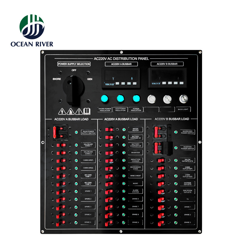 Ocean River Technology Customized AC DC  Circuit Breaker Power Distribution Rocker Switch Panel for Marine Boat