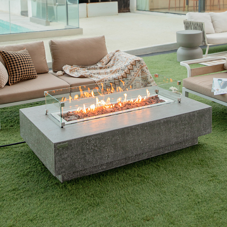 Elementi custom new 2023 luxury rectangular grc concrete fire table portable gas indoor outdoor propane fire pit burner