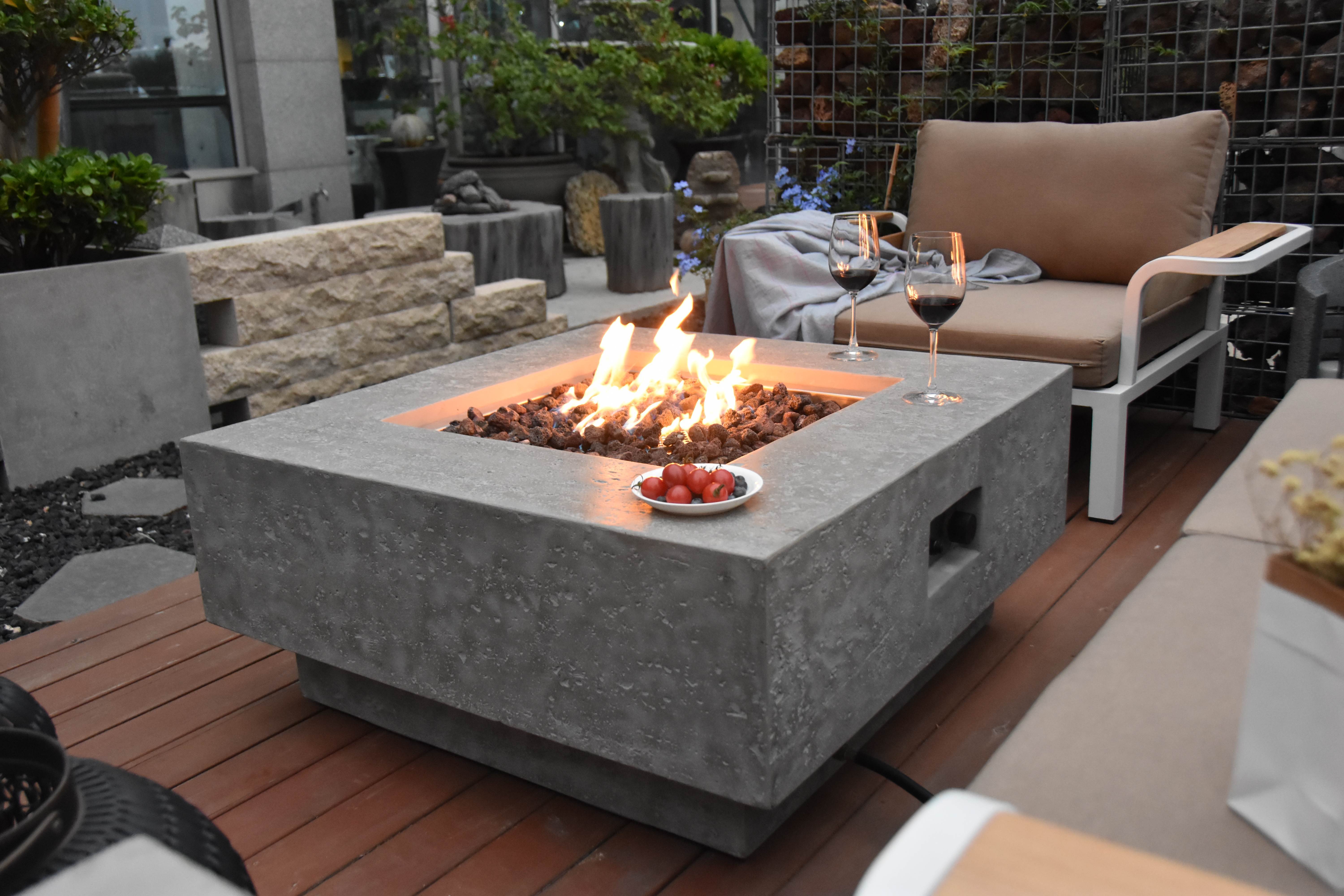 Elementi outdoor gas brazier 36 inch propane concrete fire pit table with lava rocks