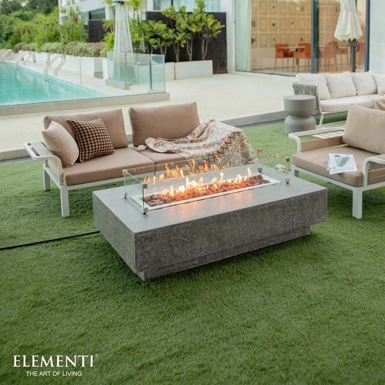 Elementi outdoor rectangle GFRC material concrete firepit gas fire pit table propane