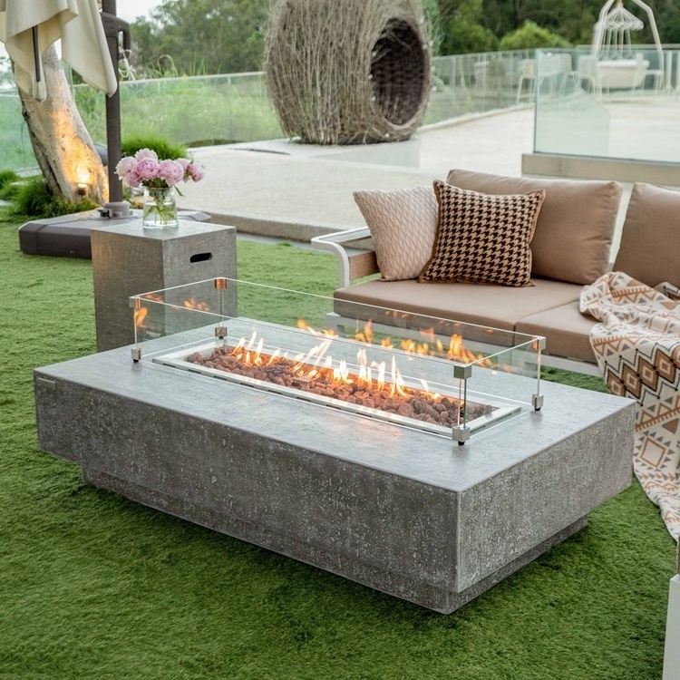 Elementi outdoor rectangle GFRC material concrete firepit gas fire pit table propane