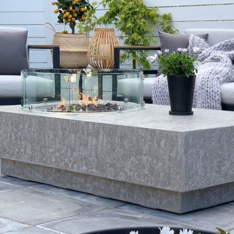 Elementi Best selling multifunctional rectangle grey patio concrete gas fire pit table outdoor for garden decoration