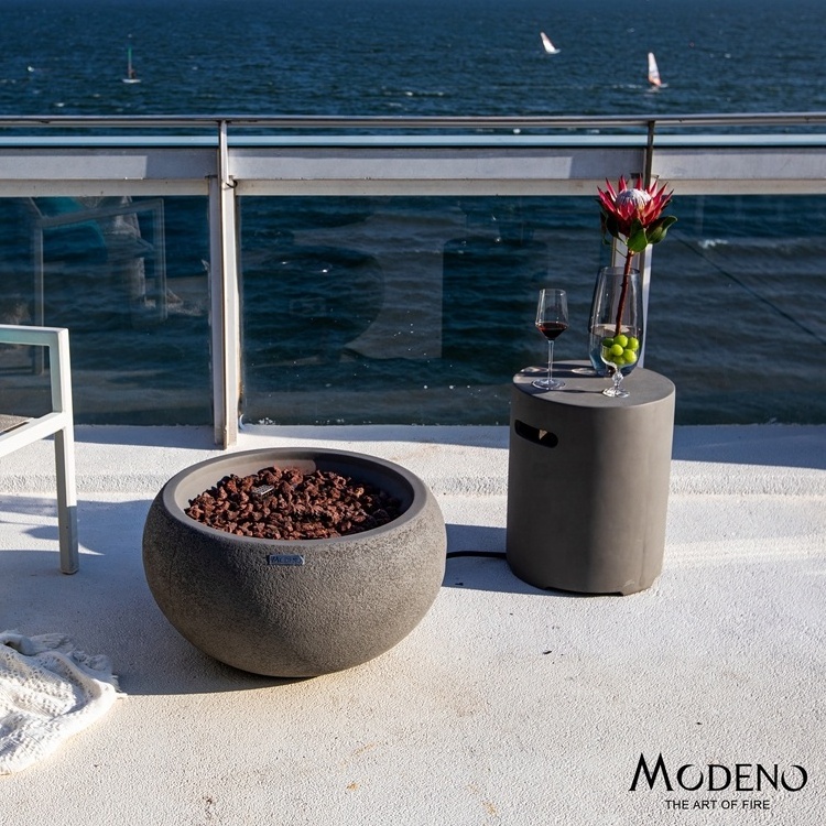 MODENO Modern grey gas concrete fire pit outdoor patio propane heater round firepit bowl