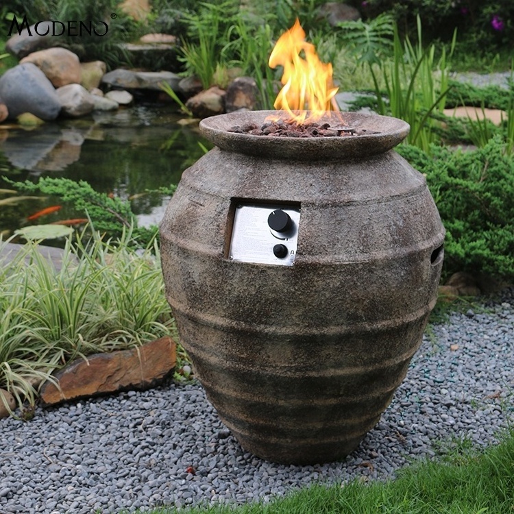 MODENO safe electronic smart switch off natural gas firepit concrete barrel fire pit outdoor