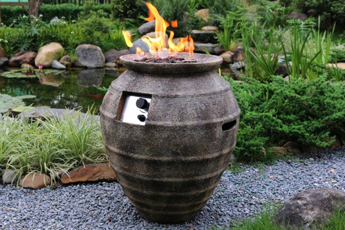 MODENO vintage backyard funiture barrel fire pit safe gas propane smokeless electric firepit