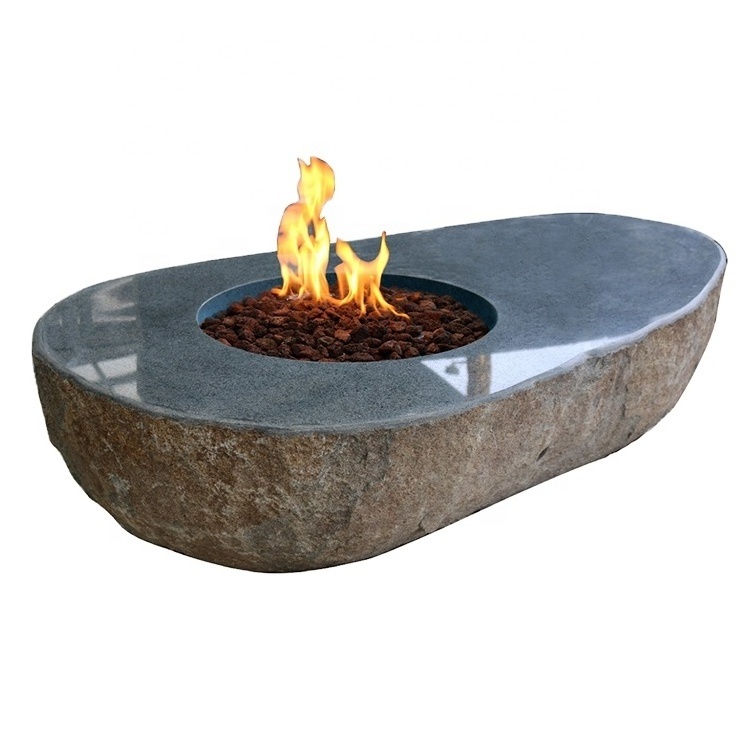 Elementi backyard garden decor Easton Granite Boulder firepit table propane safety outdoor natural large stone fire pit