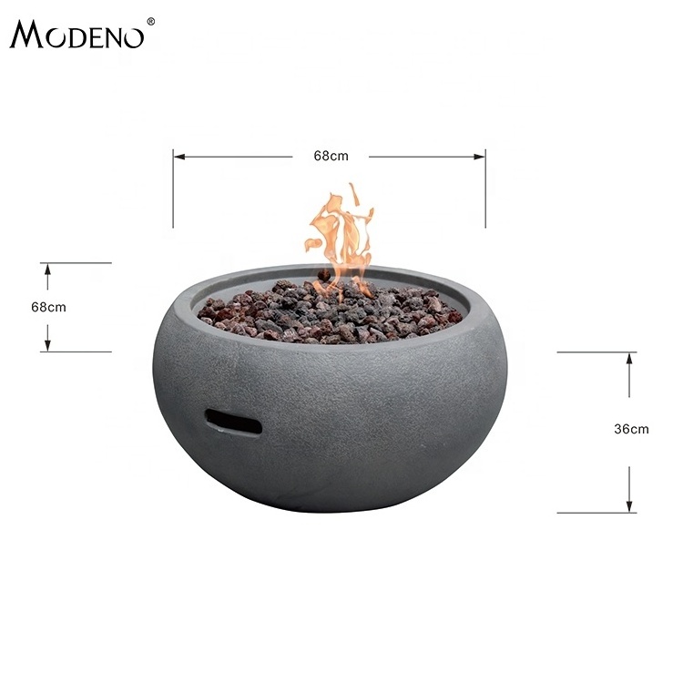 MODENO Modern grey gas concrete fire pit outdoor patio propane heater round firepit bowl