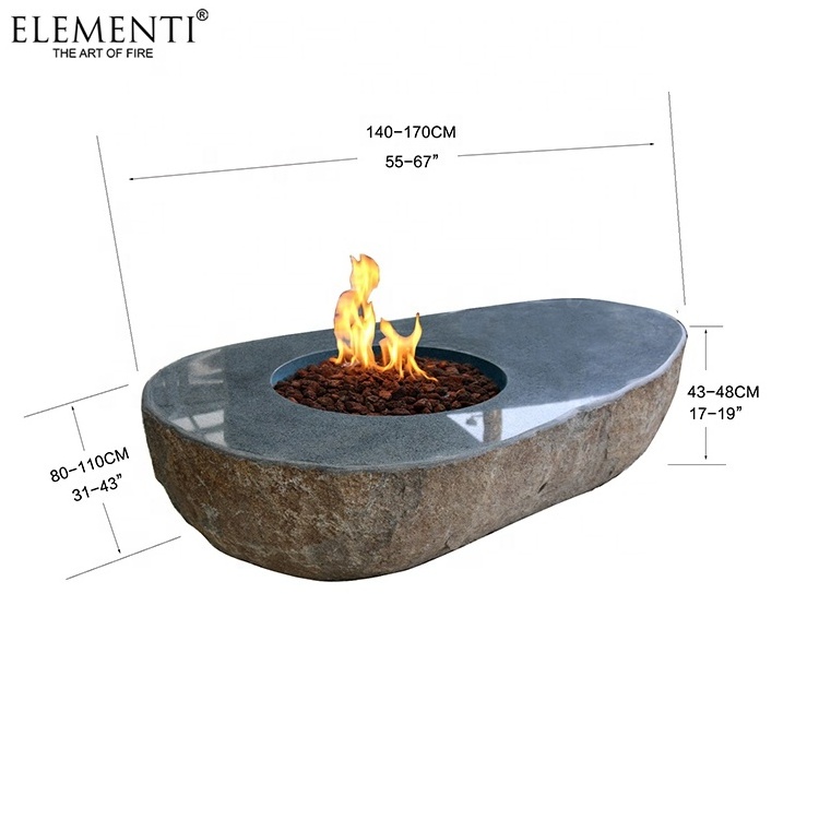 Elementi backyard garden decor Easton Granite Boulder firepit table propane safety outdoor natural large stone fire pit