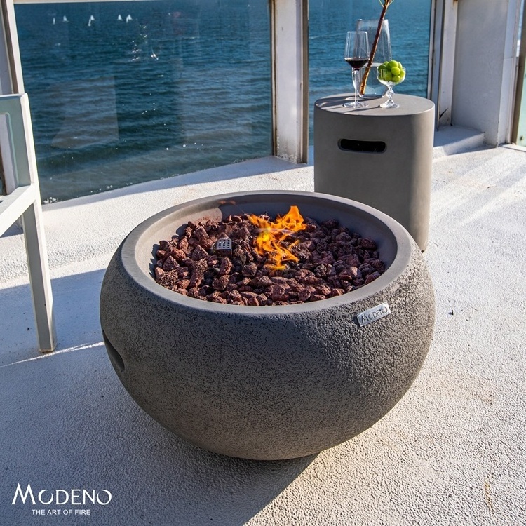 MODENO Modern grey gas concrete fire pit outdoor patio propane heater round firepit bowl