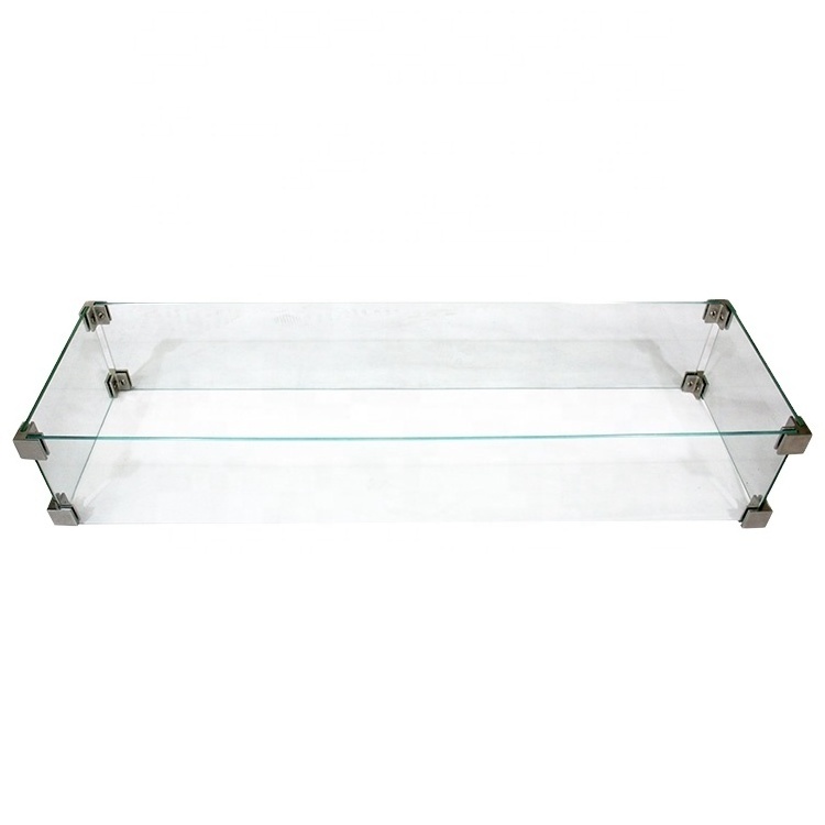 Elementi rectangular clear tempered glass fire table screen wind guard fire pit accessories