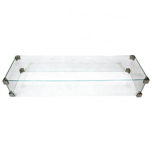 Elementi rectangular clear tempered glass fire table screen wind guard fire pit accessories