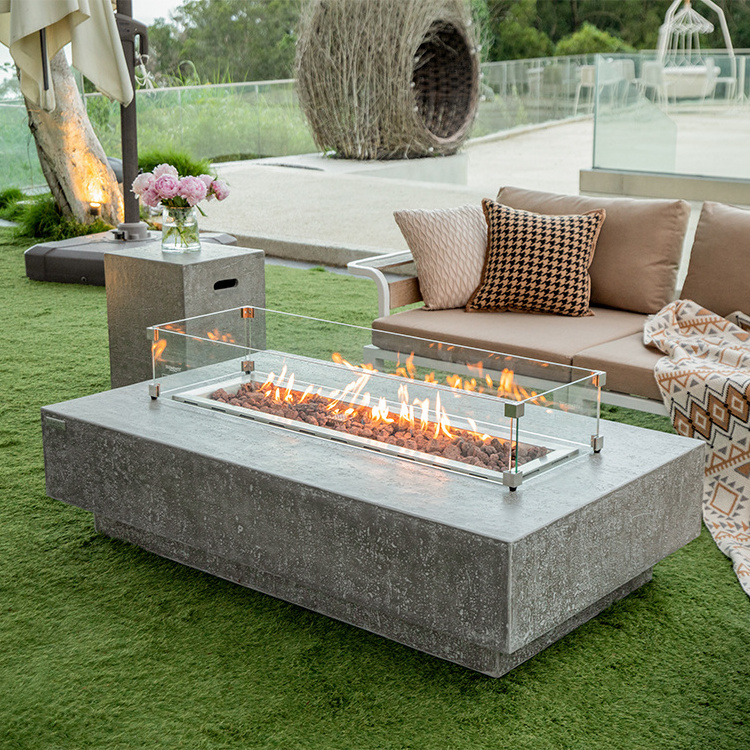 Elementi custom new 2023 luxury rectangular grc concrete fire table portable gas indoor outdoor propane fire pit burner