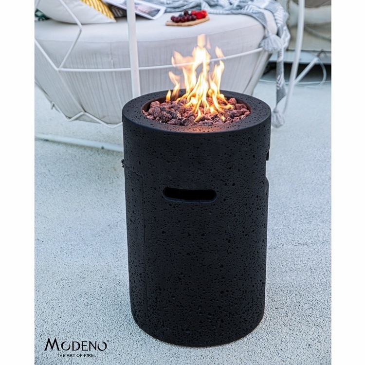 MODENO 40000BTUs Classic Black Outdoor Lava Tube Fire Pit Gas Round Portable Firepit