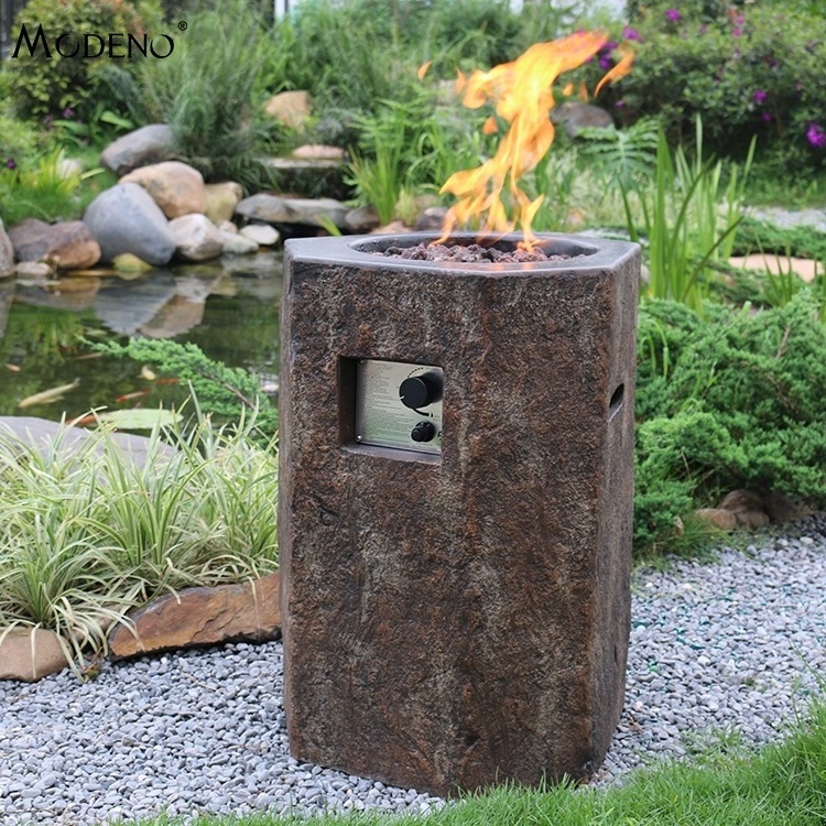 MODENO outdoor gas firepit hexagonal cylinder concrete stone fire pit