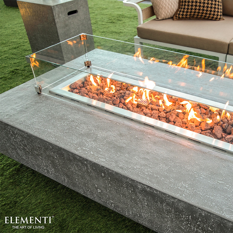 Elementi custom new 2023 luxury rectangular grc concrete fire table portable gas indoor outdoor propane fire pit burner