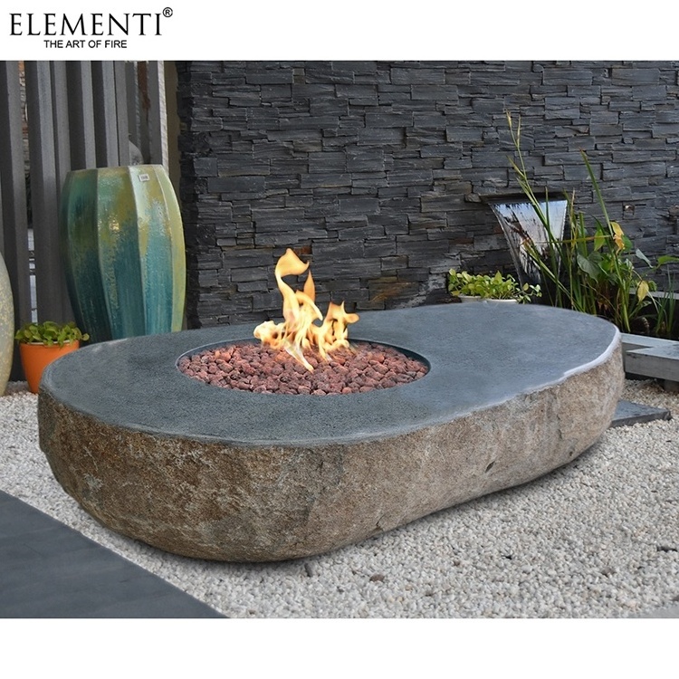 Elementi backyard garden decor Easton Granite Boulder firepit table propane safety outdoor natural large stone fire pit