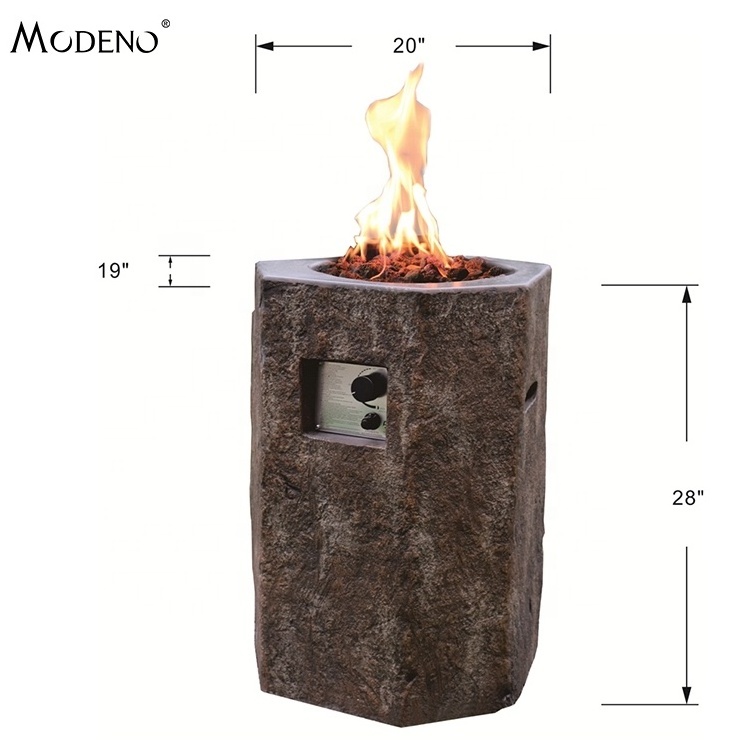 MODENO outdoor gas firepit hexagonal cylinder concrete stone fire pit