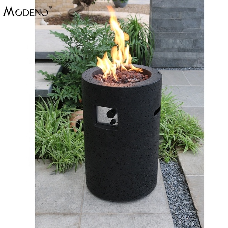 MODENO 40000BTUs Classic Black Outdoor Lava Tube Fire Pit Gas Round Portable Firepit