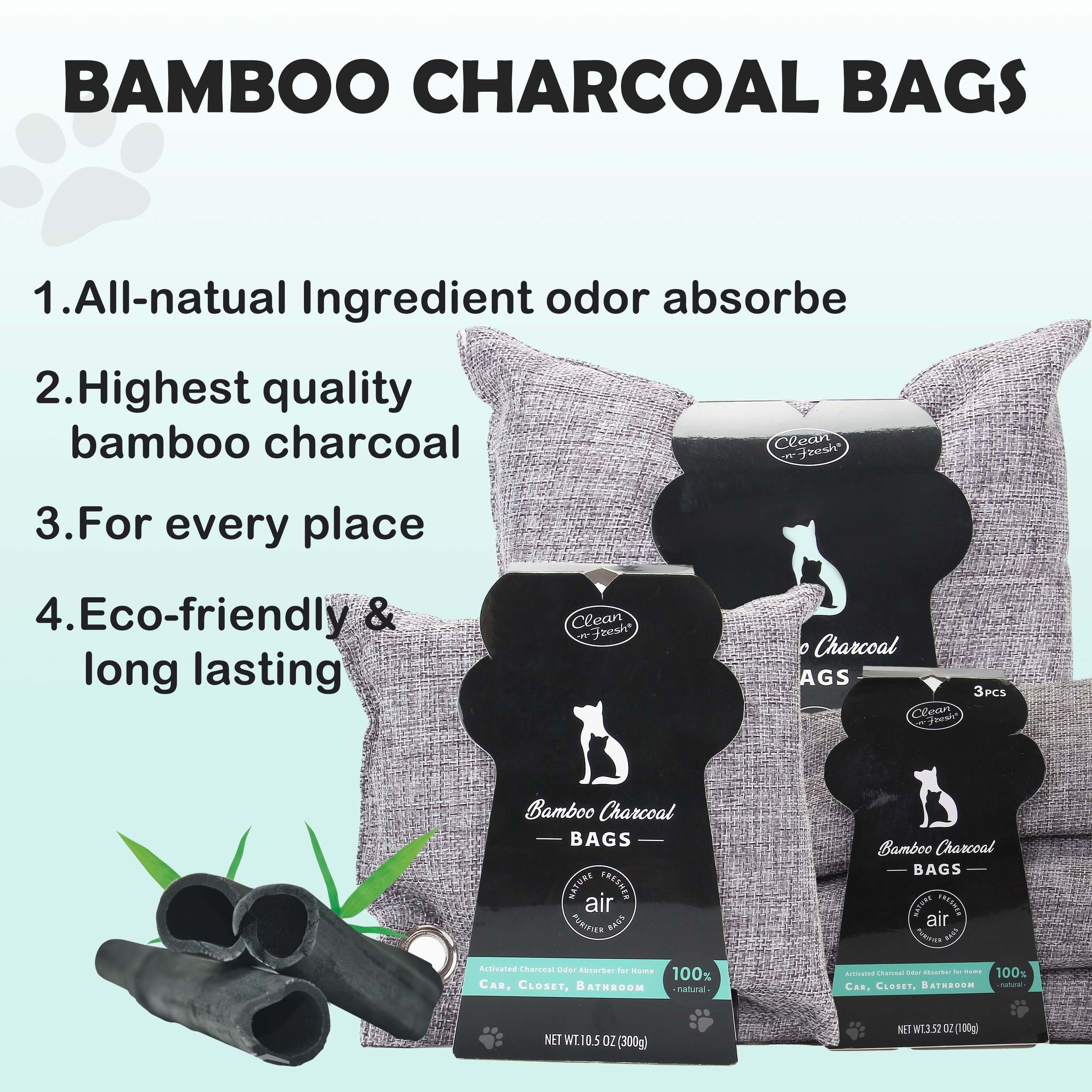 100G*3Pk Bamboo Charcoal Air Purification Bag Active Odor Eliminator For Pet Air Purification