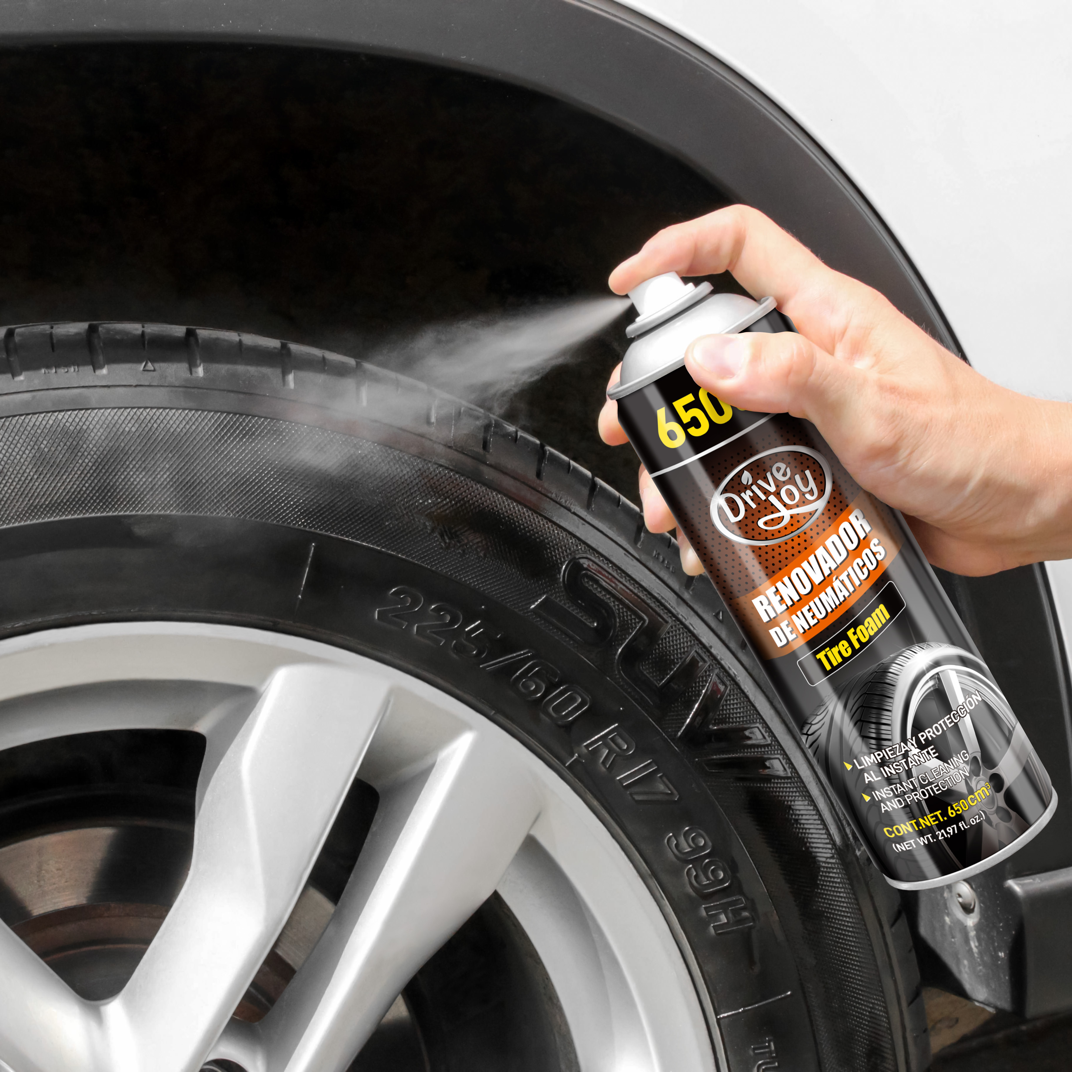 650ml Aerosol Tire Shine for Glossy Rich Black Tires Tire Foam Protectant Spray