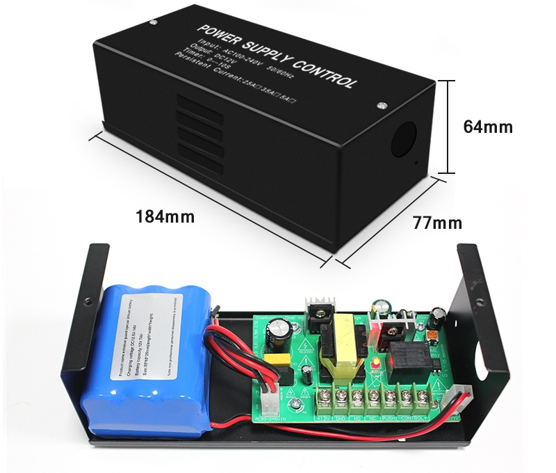 DC12V access control power supply with UPS function, backup battery optional, for CCTV, monitor, access control system