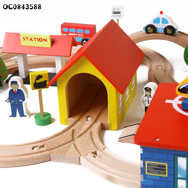 Montessori educational toys 2023 china wooden train toy puzzle road with track play set