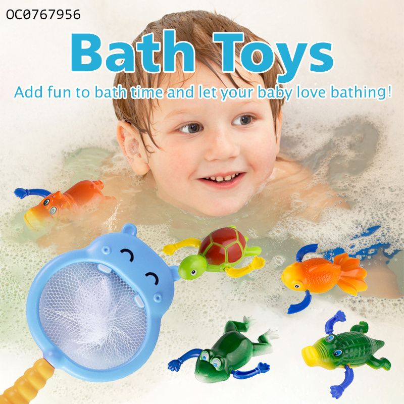 6PCS Water set fishing animal rubber frog shower bath toys for toddlers kids