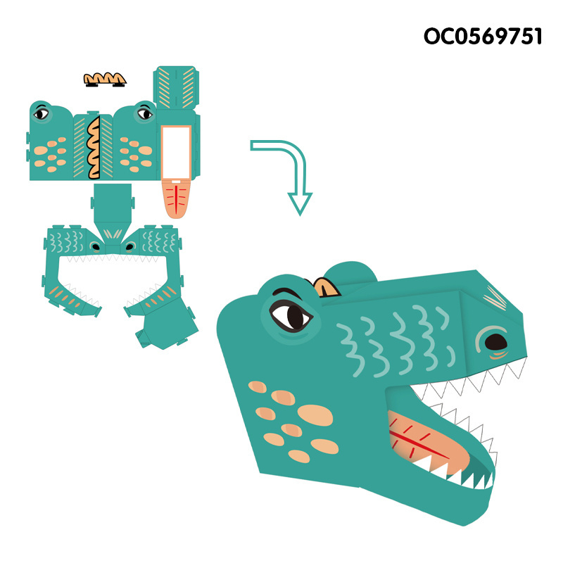 Cartoon walking 3d dinosaur diy toys cardboard animal head for kids