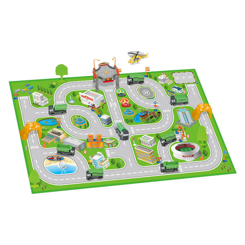 Traffic road map mat carpet indoor city car park toy and games for kids boys with plane