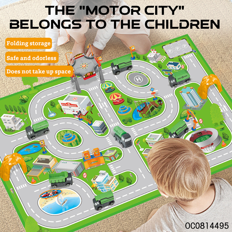 Traffic road map mat carpet indoor city car park toy and games for kids boys with plane