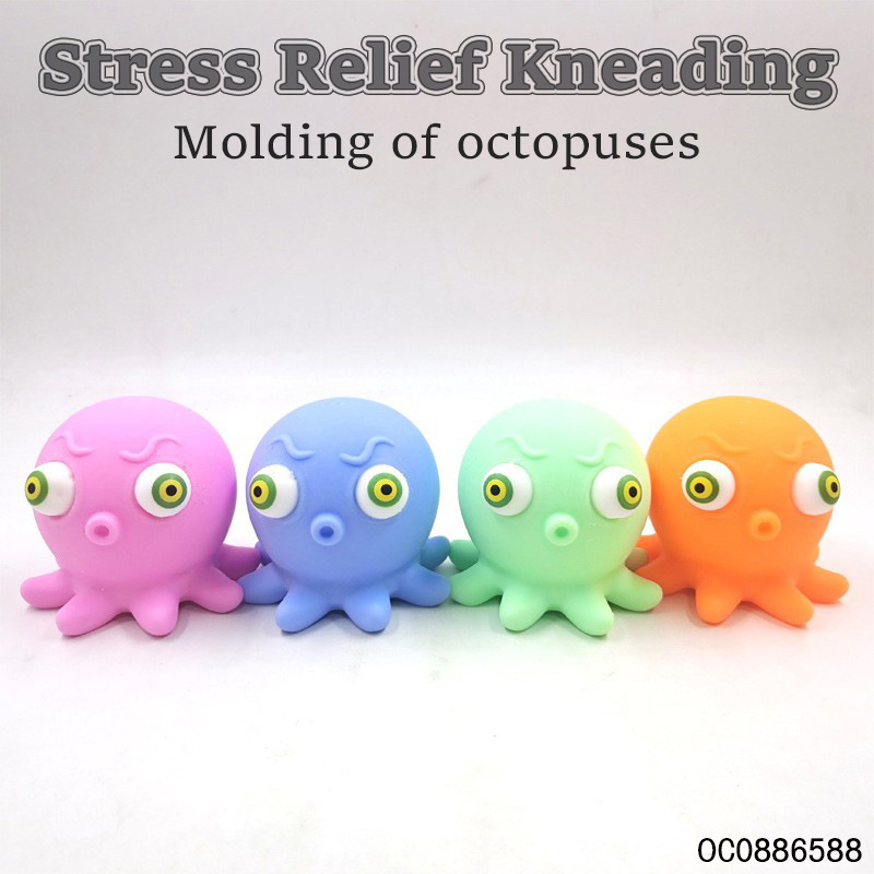 12pcs colorful bulk kids novelty rubber octopus squishy custom stress toy