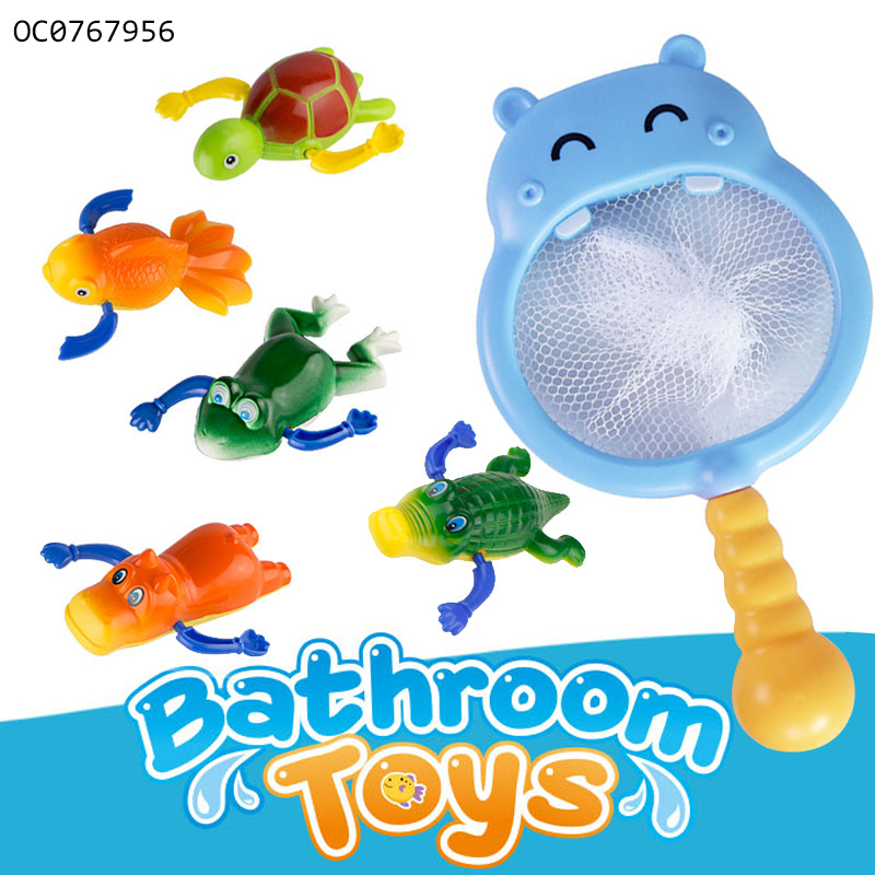 6PCS Water set fishing animal rubber frog shower bath toys for toddlers kids