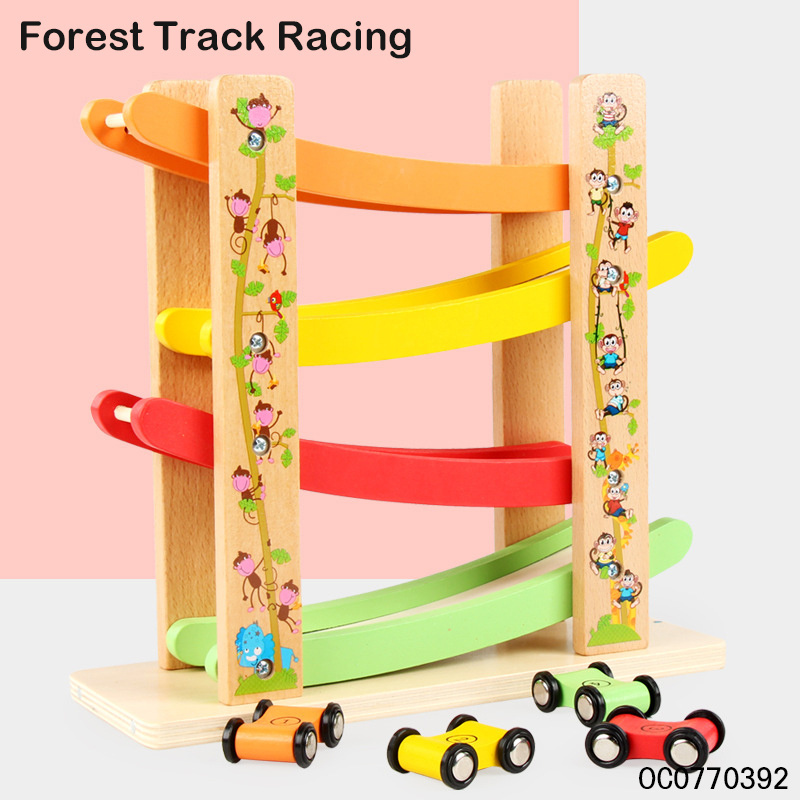 Wholesale wooden toys slot car track slide for babies toys and games