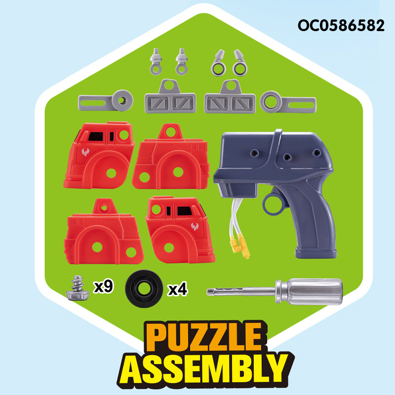 Take apart fire truck spray soap bubble toys guns with light and batteries