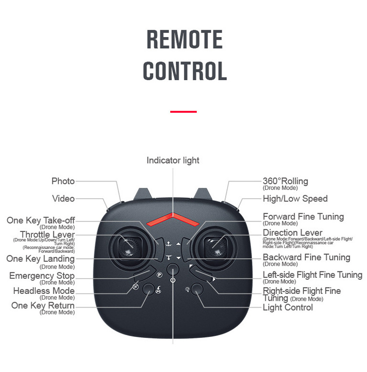 Deformation car profesional flying toy small drone rc with wifi