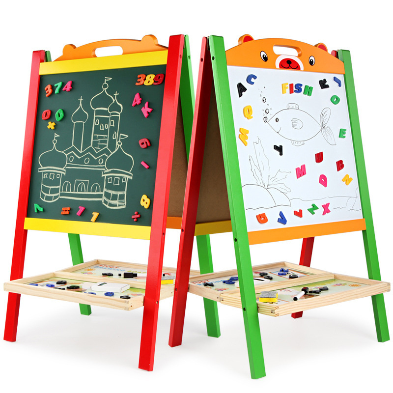 Double sides magnetic alphabet letters and numbers wooden writing tablet drawing board for children