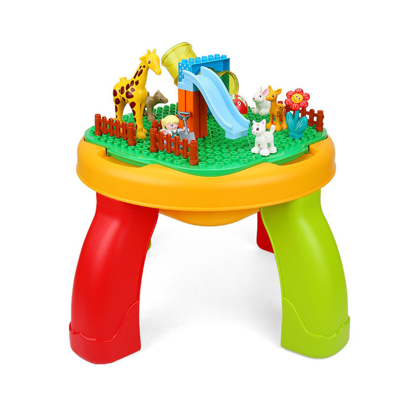 Multifunction kids building block activity table educational baby toys with animals