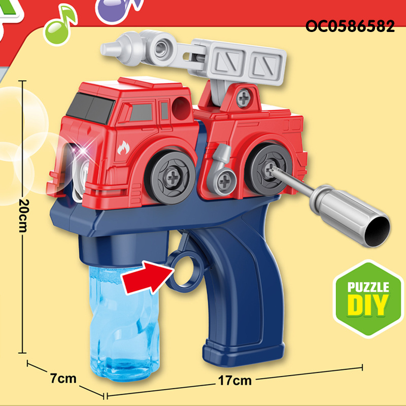 Take apart fire truck spray soap bubble toys guns with light and batteries