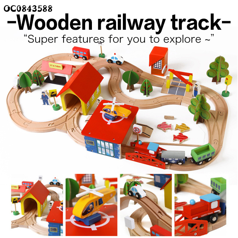 Montessori educational toys 2023 china wooden train toy puzzle road with track play set