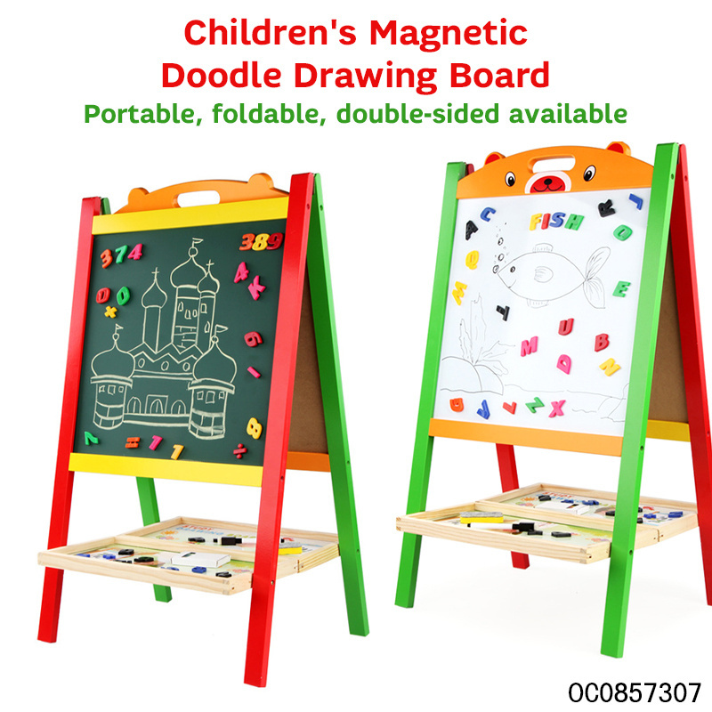 Double sides magnetic alphabet letters and numbers wooden writing tablet drawing board for children