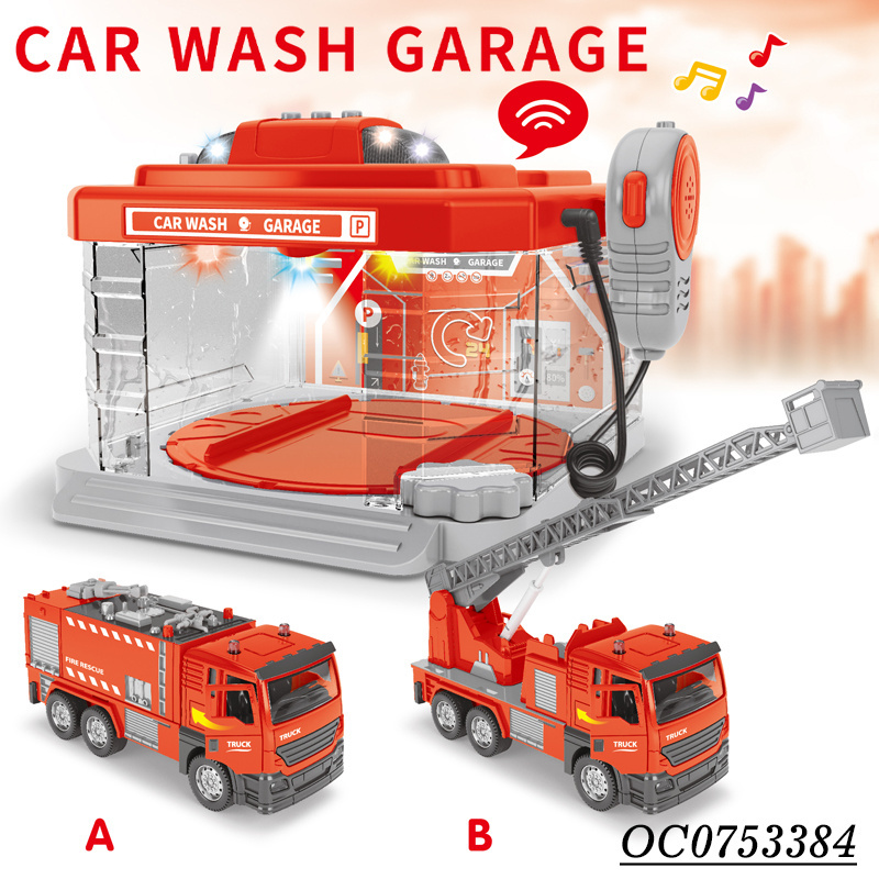 1:32 Alloy fire truck kids garage car washing station toy with spray must