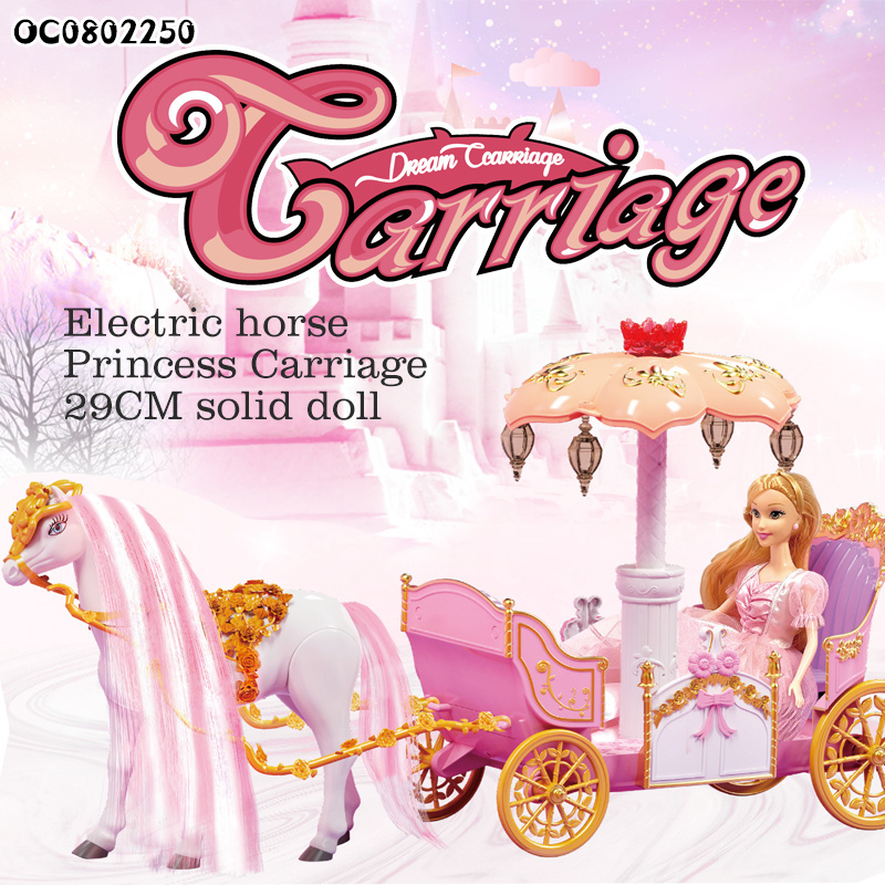 29cm plastic princess doll battery operated toy electric horse carriage for kids