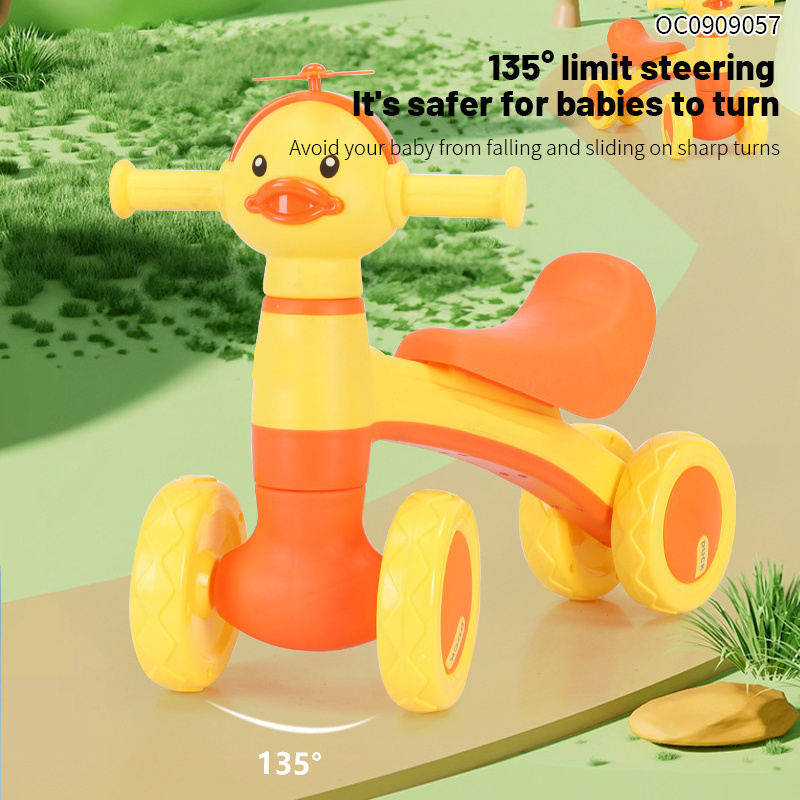 Cartoon duck 4 wheels baby balance bike ride on car for baby kids with light music