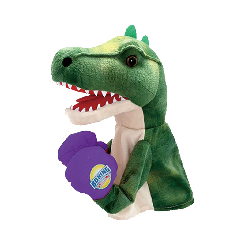 Indoor sports glove boxing game plush dinosaur hand puppet with sound for kids