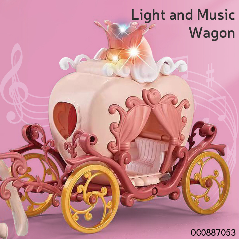 Lighted up battery operated princess horse and carriage toy with doll for kids