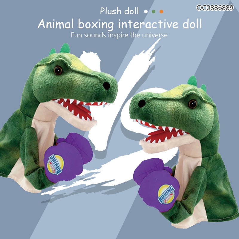 Indoor sports glove boxing game plush dinosaur hand puppet with sound for kids