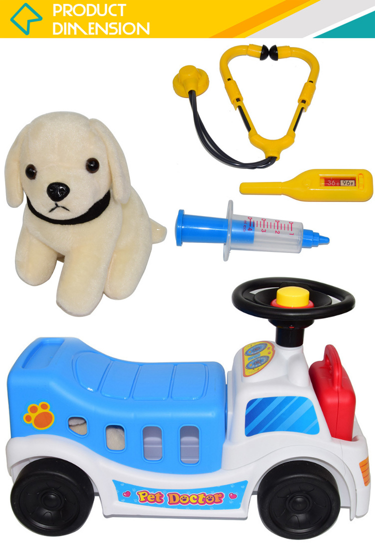 Ambulance pet doctor set plastic toddler toy kids ride on car 2018